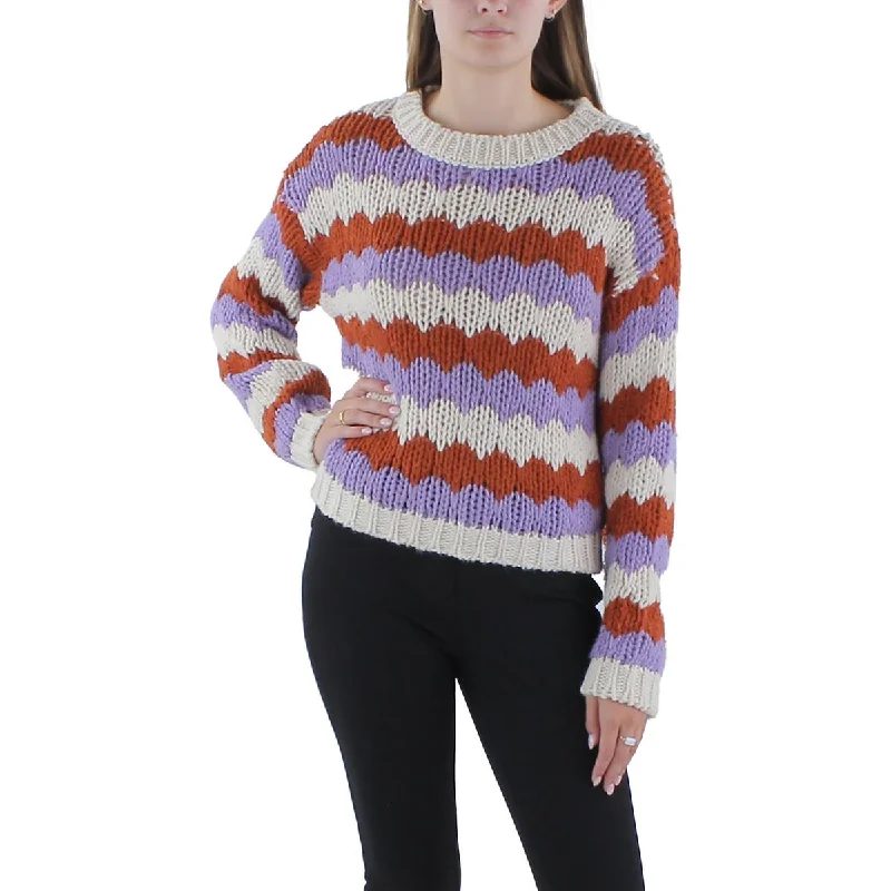 OWN IT. Womens Knit Striped Crewneck Sweater Velvet Chenille Corduroy