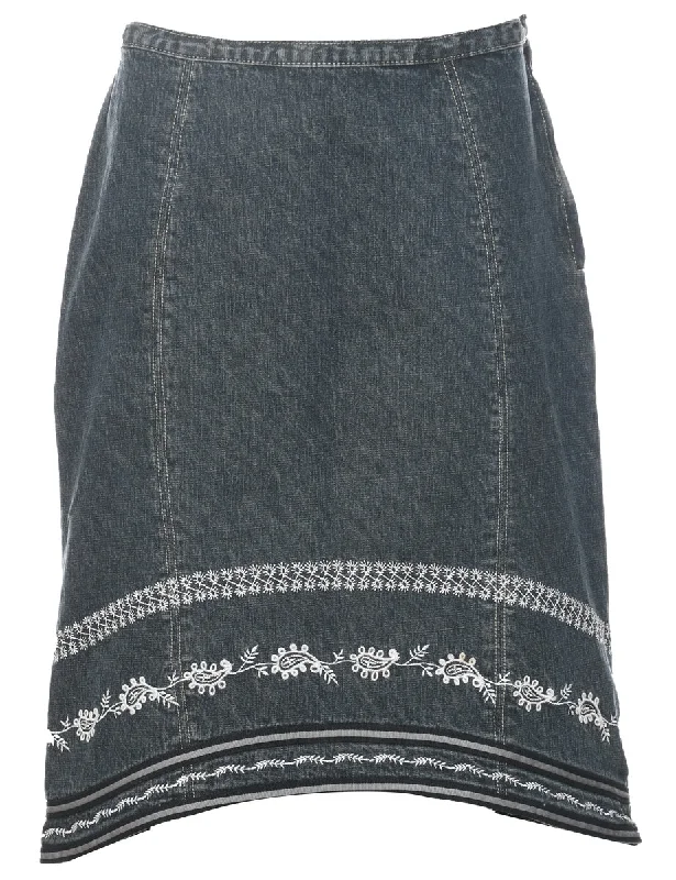 Embroidered Denim Midi Skirt - M chiffon skirt airy