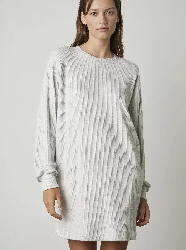 Camille Lux Rib Sweater Dress Denim Fabric Leather Fabric Suede Fabric