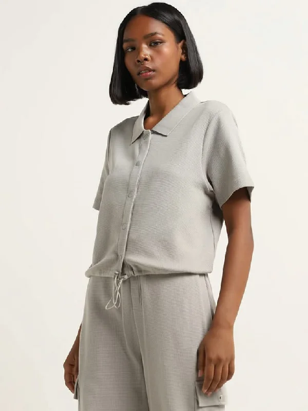 Studiofit Light Grey Waffle Textured Jacket Denim Fabric Leather Fabric Suede Fabric Studiofit Light Grey Waffle Textured Jacket Denim Fabric Leather Fabric Suede Fabric