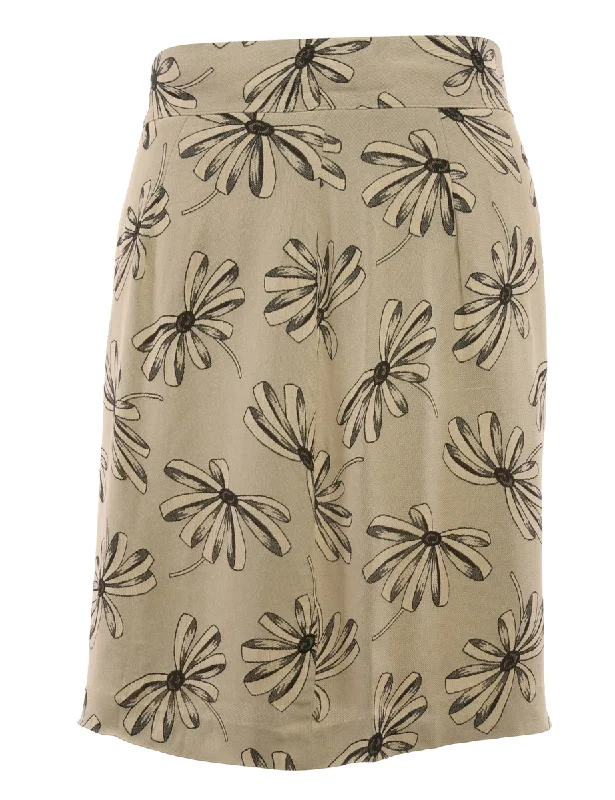 Floral Dark Grey Mini Skirt - M flowy skirt hem