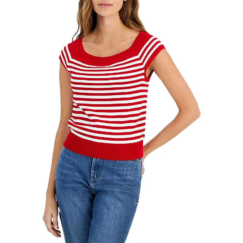 Tommy Hilfiger Womens Wideneck Crop Tank Top Sweater Solid Print Embellished