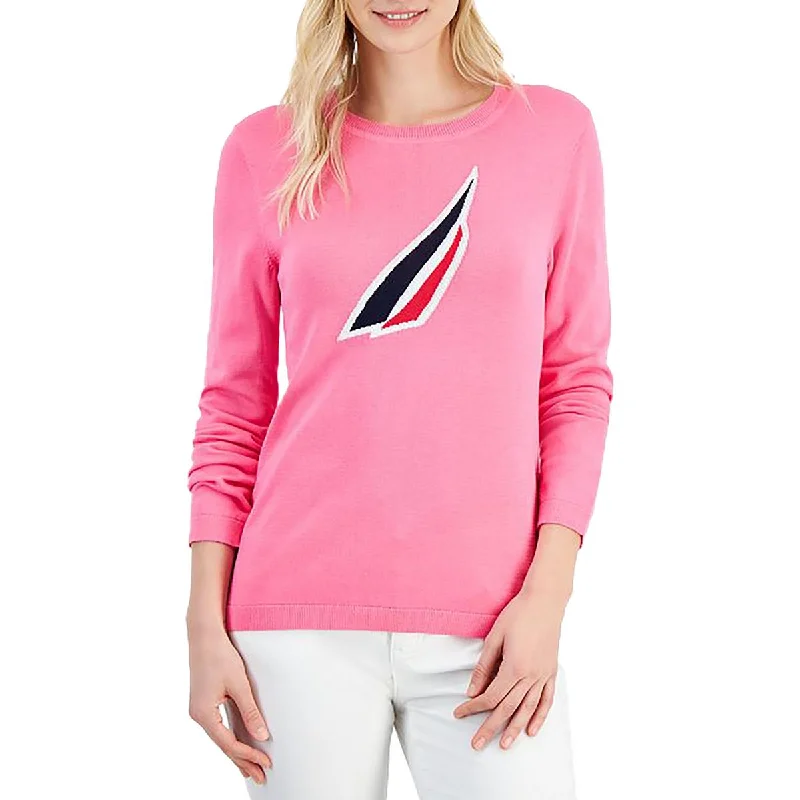 Nautica Jeans Co. Womens Logo Long Sleeve Crewneck Sweater Machine Wash Dry Clean Hand Wash
