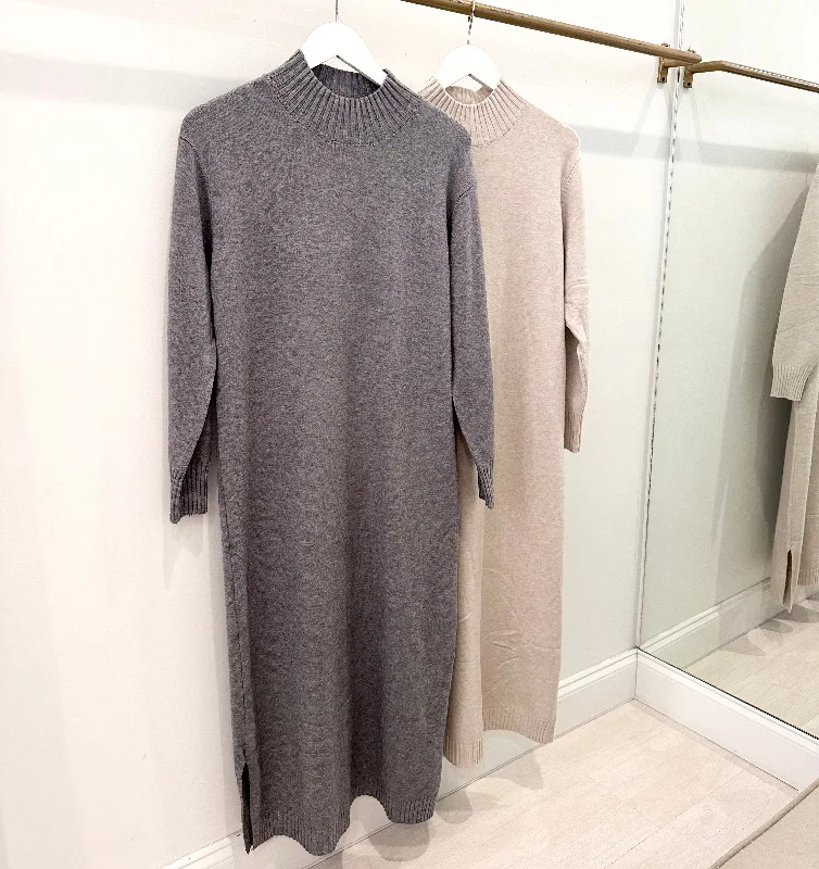 Mock Neck Sweater Midi Dress Silk Blend Satin Velvet