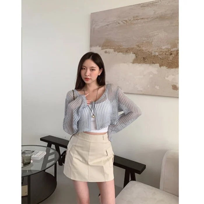 Back Banding Flarted Mini Skirt - Free (XS-M) high waist skirt