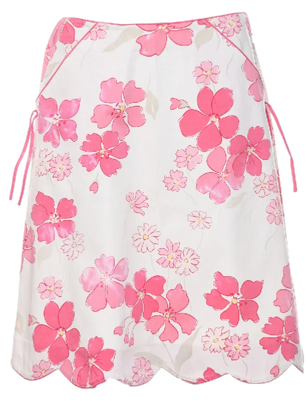 Floral Pattern A-line Skirt - M leather skirt sleek