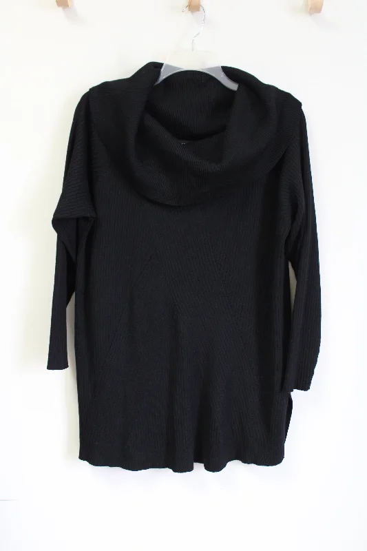 Lane Bryant Black Rib Sweater | 22/24 Mesh Blend Leather Blend Suede Blend