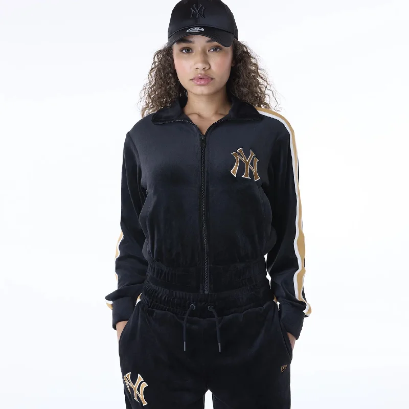 New York Yankees Womens MLB Velour Black Track Jacket Denim Jacket Leather Jacket Suede Jacket New York Yankees Womens MLB Velour Black Track Jacket Denim Jacket Leather Jacket Suede Jacket