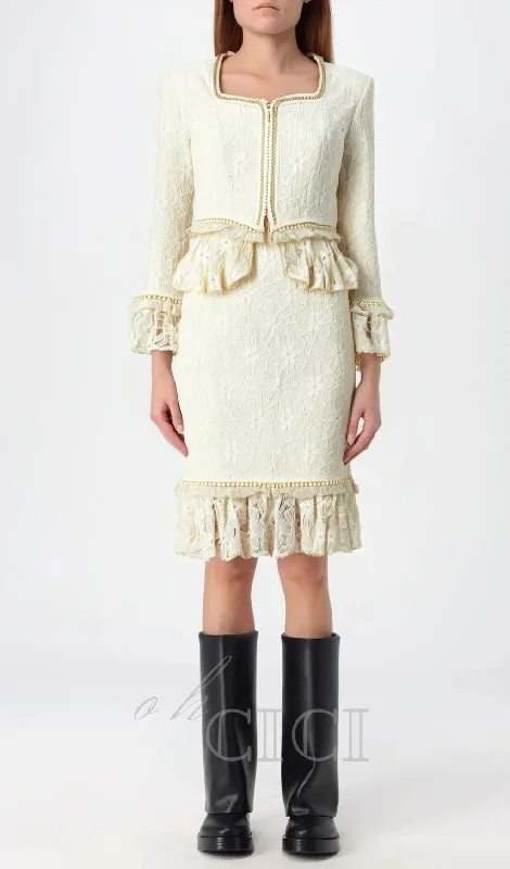lace top bodycon skirt suit in ivory velvet skirt sumptuous
