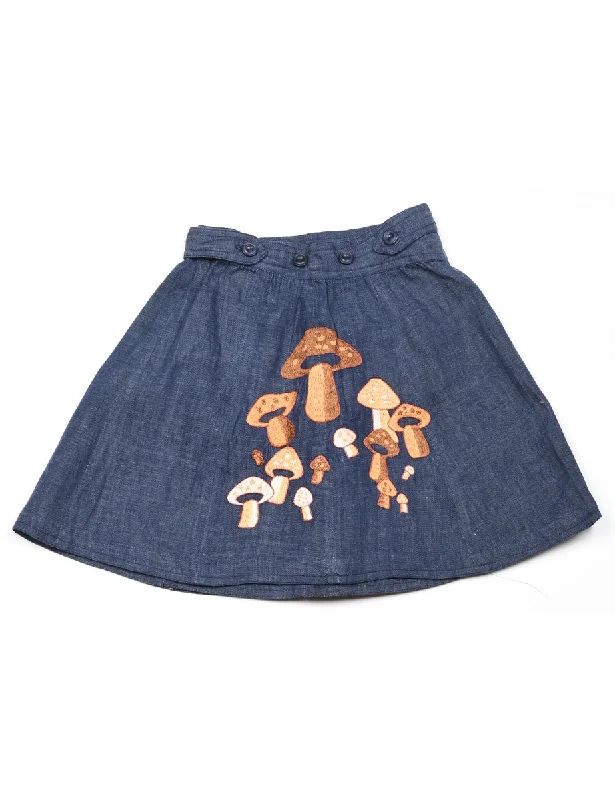 Embroidered Dark Wash Mini Mushroom Skirt - 4 YEARS silk skirt lustrous