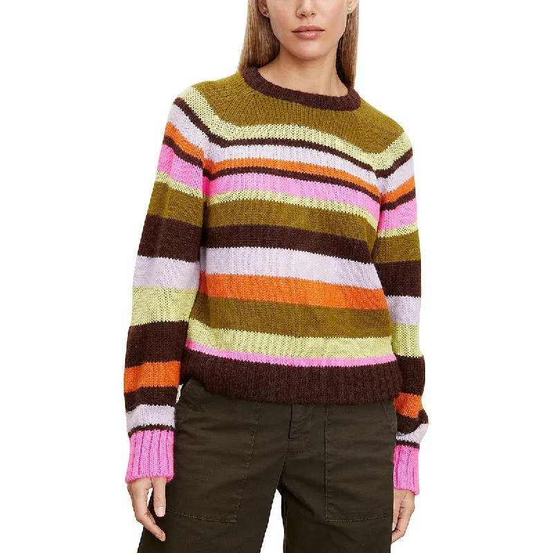 VELVET BY GRAHAM & SPENCER Womens Striped Knit Crewneck Sweater Zippered Front Buttoned Front Snap Front VELVET BY GRAHAM & SPENCER Womens Striped Knit Crewneck Sweater Zippered Front Buttoned Front Snap Front