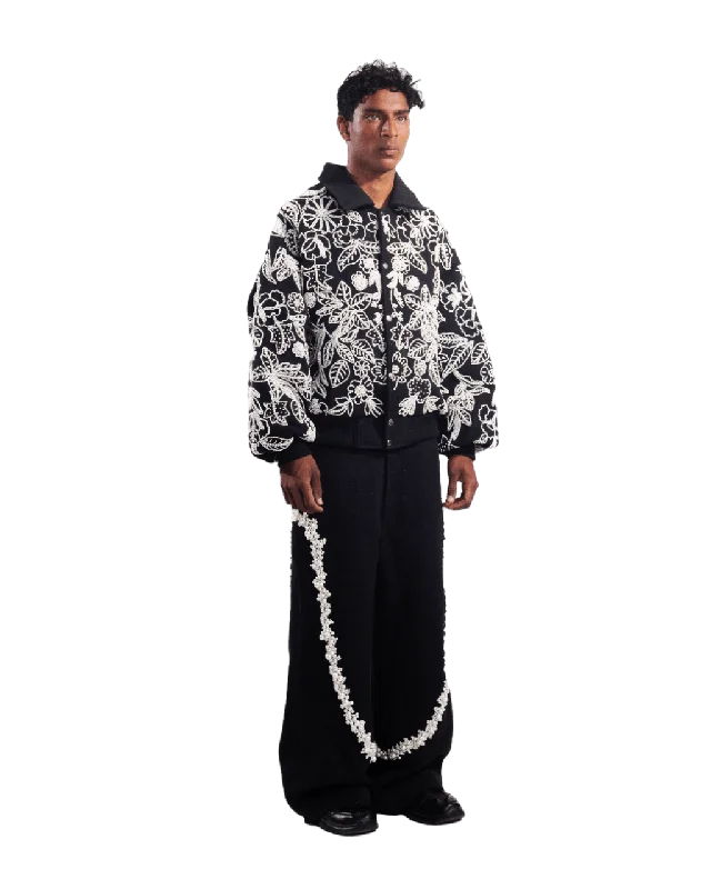 "PEARLS OF SUMMER" EMBROIDERED DENIM JACKET Trench Coat Raincoat Waterproof Jacket