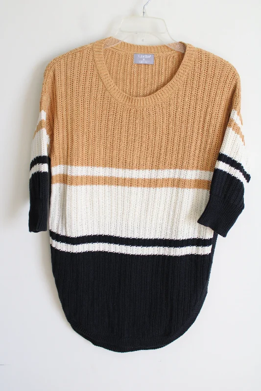 K. Jordan Black Tan Color Blocked Tunic Sweater | M Satin Fabric Silk Fabric Chiffon Fabric
