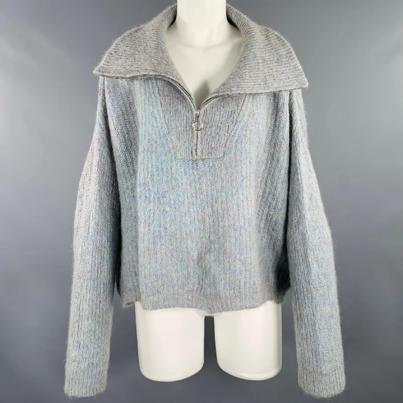 ISABEL MARANT Size 8 Blue Grey Mohair Blend 1/2 Zip Sweater Bright Pastel Dark