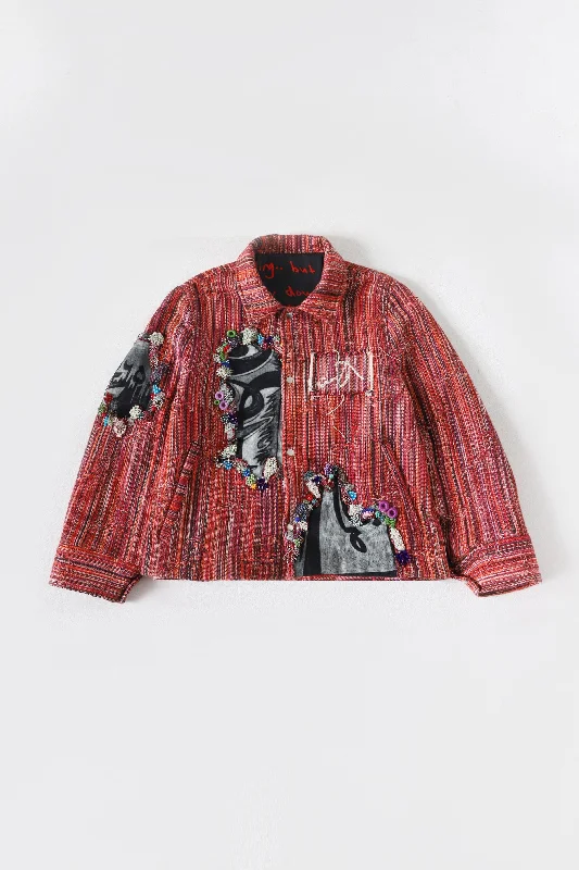 "SADEQUAIN" JAQUARD EMBROIDERY JACKET Striped Jacket Polka Dot Jacket Floral Jacket