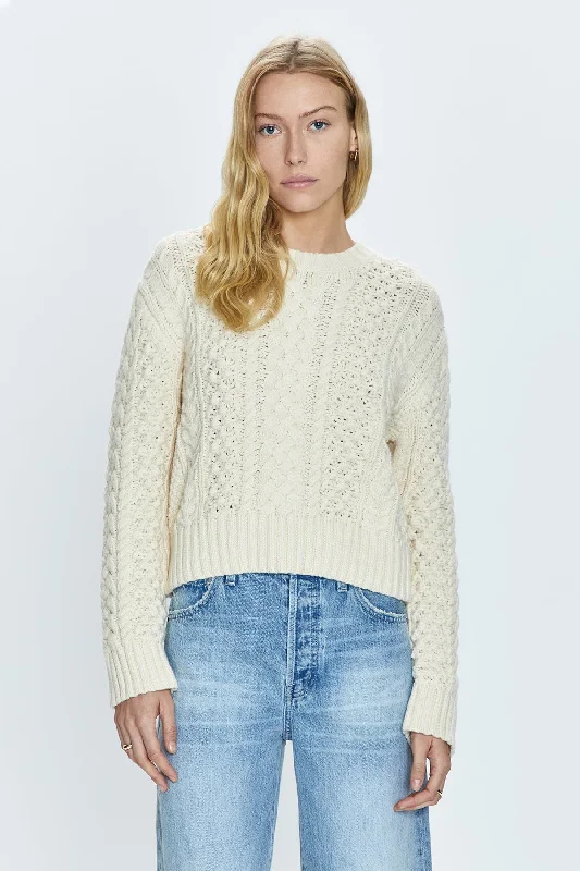 Quinn Shrunken Fisherman Sweater - Ivory Wool Sweater Cotton Sweater Cashmere Sweater Quinn Shrunken Fisherman Sweater - Ivory Wool Sweater Cotton Sweater Cashmere Sweater