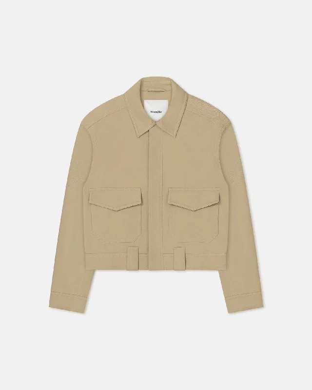Ruben - Cropped Cavalry Twill Jacket - Pebble Ribbed Jacket Pleated Jacket Ruffled Jacket