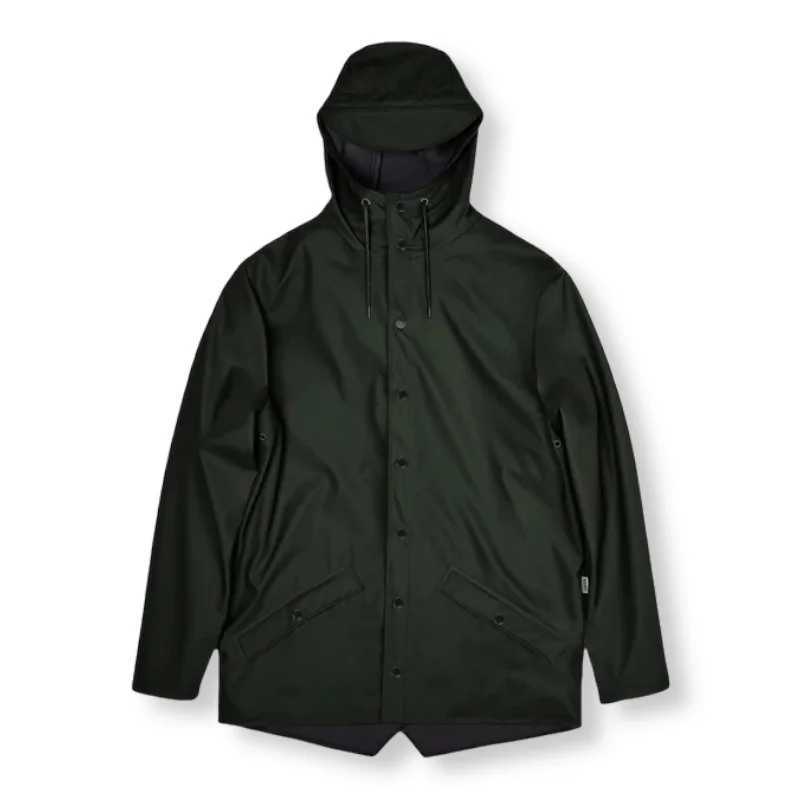 Rains Jacket W3 Green Front Pockets Side Pockets Patch Pockets