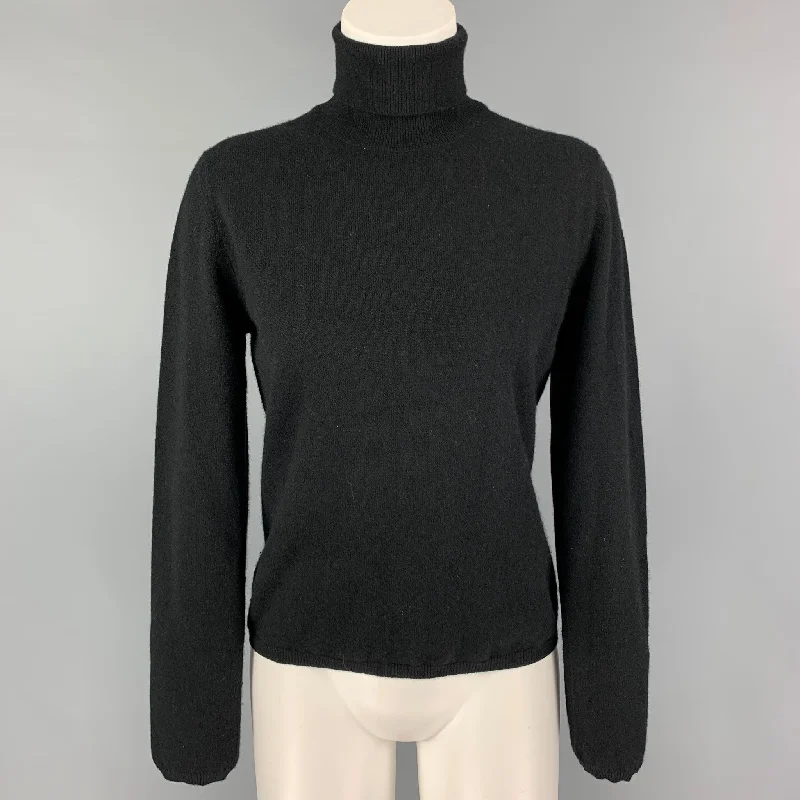 MALO Size M Black Knitted Turtleneck Sweater Graphic Sweater Embroidered Appliqued