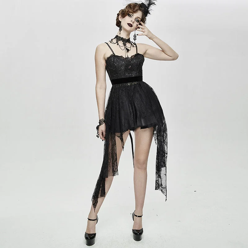 ESKT028 club versatile translucent sweep sexy ladies lace skirt with shoulder-straps lace skirt feminine