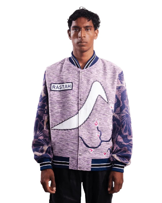 "THE BOTANIST" HAND EMBROIDERED VARSITY JACKET Rayon Fabric Velvet Fabric Corduroy Fabric "THE BOTANIST" HAND EMBROIDERED VARSITY JACKET Rayon Fabric Velvet Fabric Corduroy Fabric