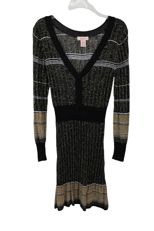 Candie's Black Gold Shimmer Sweater Dress | L Chenille Blend Fleece Blend Nylon Blend Candie's Black Gold Shimmer Sweater Dress | L Chenille Blend Fleece Blend Nylon Blend
