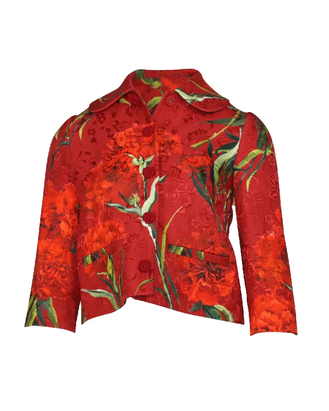 Dolce & Gabbana Floral Metallic Brocade Jacket in Red Cotton Jacket Blazer Coat