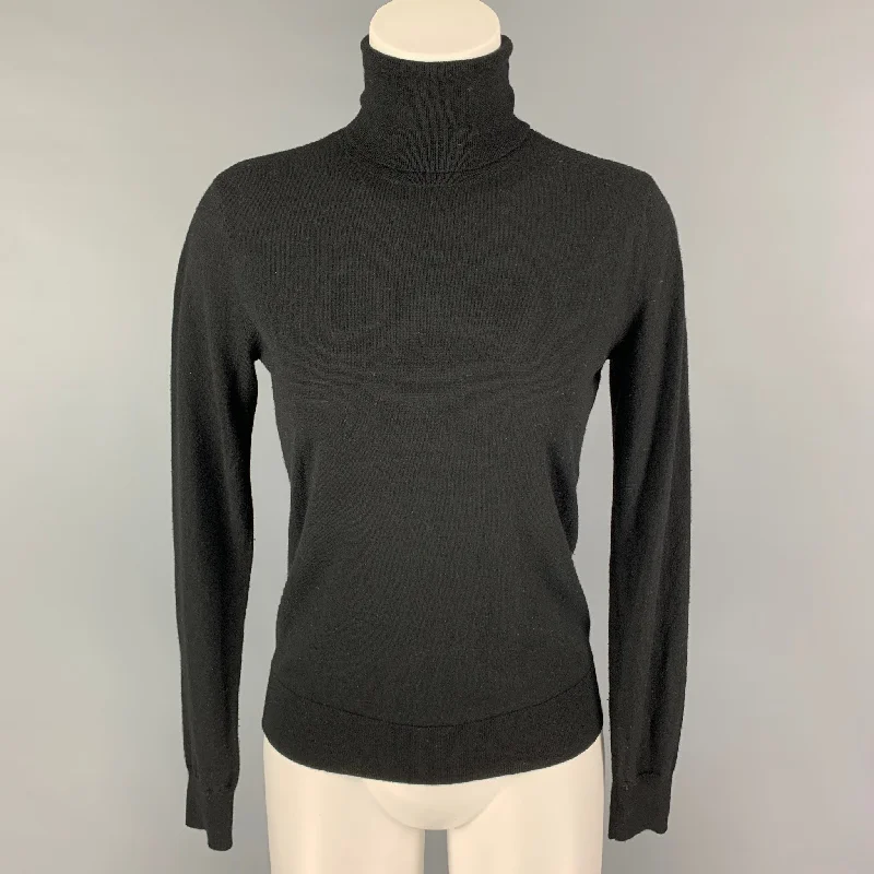 RALPH LAUREN Black Label Size M Black Merino Wool Turtleneck Sweater Boxy Sweater Fitted Sweater A-Line RALPH LAUREN Black Label Size M Black Merino Wool Turtleneck Sweater Boxy Sweater Fitted Sweater A-Line