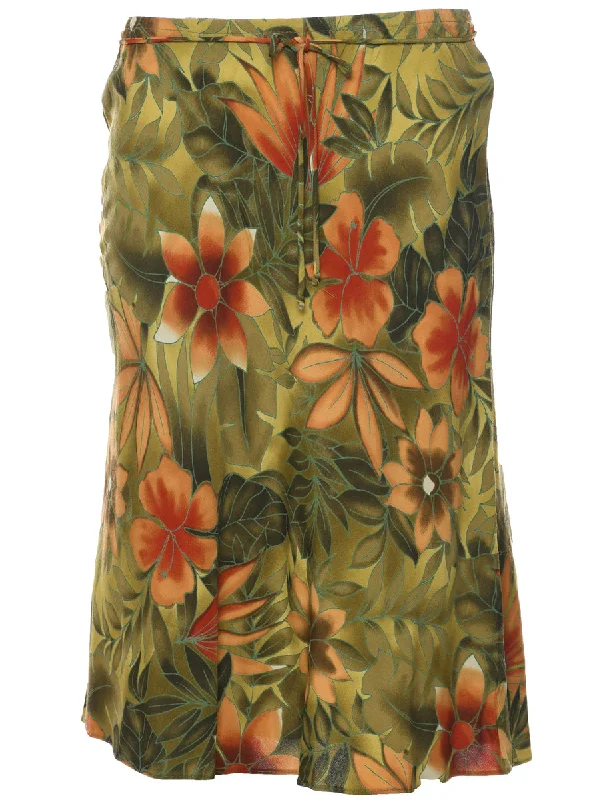 Floral Pattern Midi Skirt - S linen skirt breathable