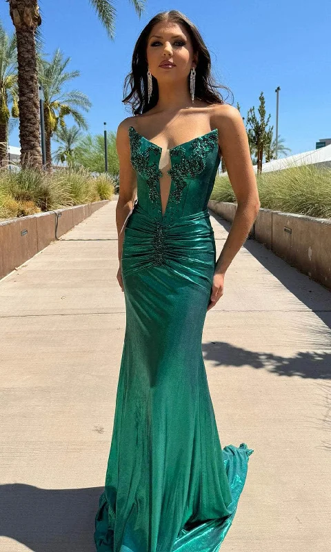 Portia and Scarlett PS25320 - Strapless Ruched Skirt Prom Gown high waist skirt
