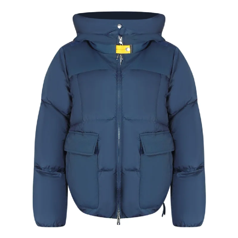 Parajumpers Nami Navy Blue Hooded Down Jacket Front Pockets Side Pockets Patch Pockets Parajumpers Nami Navy Blue Hooded Down Jacket Front Pockets Side Pockets Patch Pockets