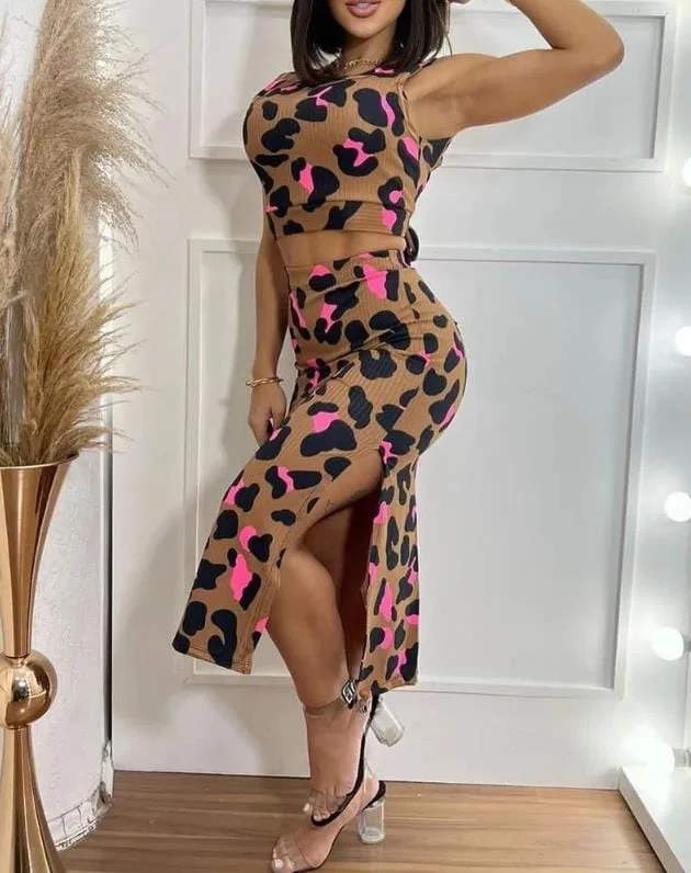 Leopard Print Top & Skirt Set1 tiered skirt playful