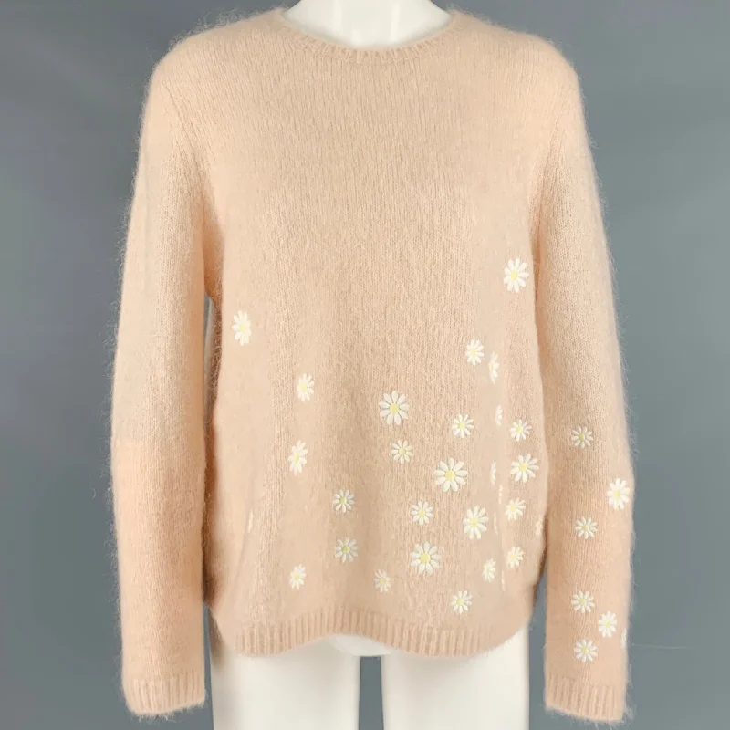 LA MAILLE SEZANE Size S Pink White Mohair Blend Embroidered Sweater Long Sweater Short Sweater Cropped Sweater LA MAILLE SEZANE Size S Pink White Mohair Blend Embroidered Sweater Long Sweater Short Sweater Cropped Sweater
