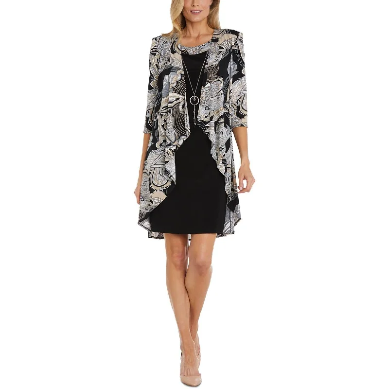 R&M Richards Womens Plus Printed Long Duster Sweater Solid Print Embellished