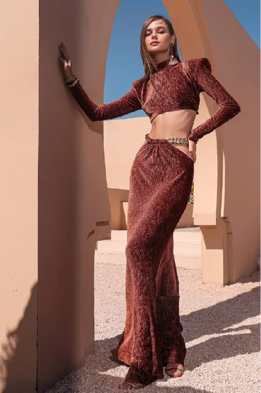 Velour Short Top + Skirt Two Piece Set cashmere skirt fine