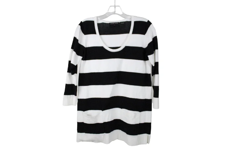 Jeanne Pierre Black White Striped Sweater | S Real Fur Shearling Chenille