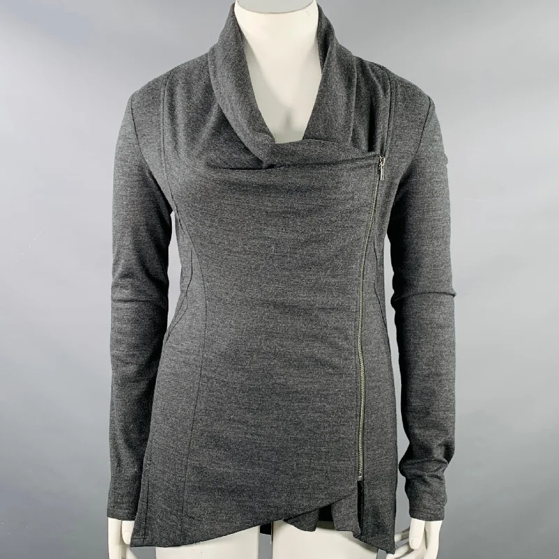 HELMUT LANG Size L Grey Charcoal Wool Zip Up Sweater Bright Pastel Dark