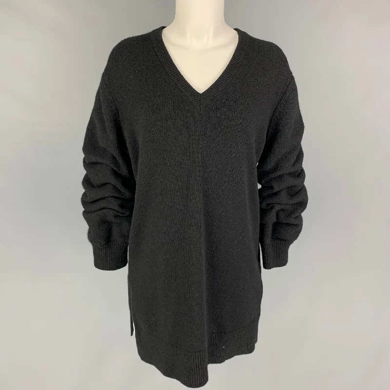 MICHAEL KORS COLLECTION Size M Black Cashmere Ruched V-Neck Sweater Modern Contemporary Chic MICHAEL KORS COLLECTION Size M Black Cashmere Ruched V-Neck Sweater Modern Contemporary Chic