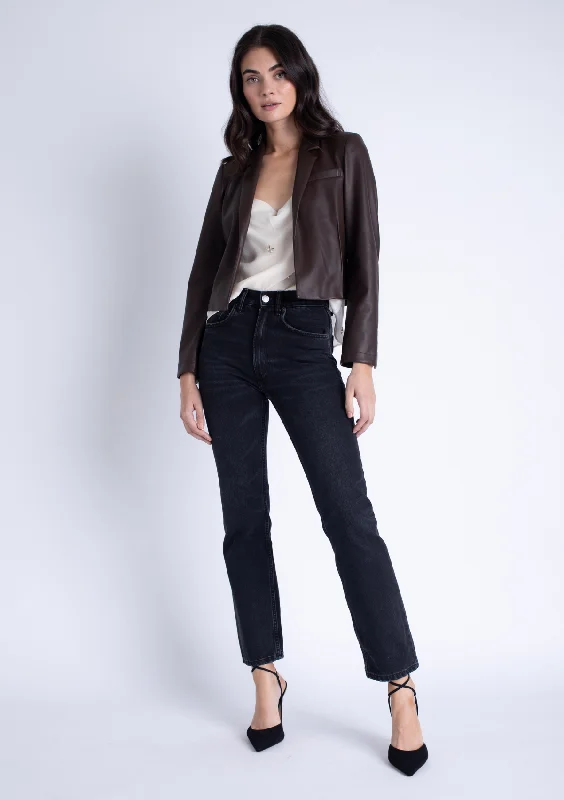 Layla Vegan Lather Crop Jacket - Brown Denim Jacket Leather Jacket Suede Jacket