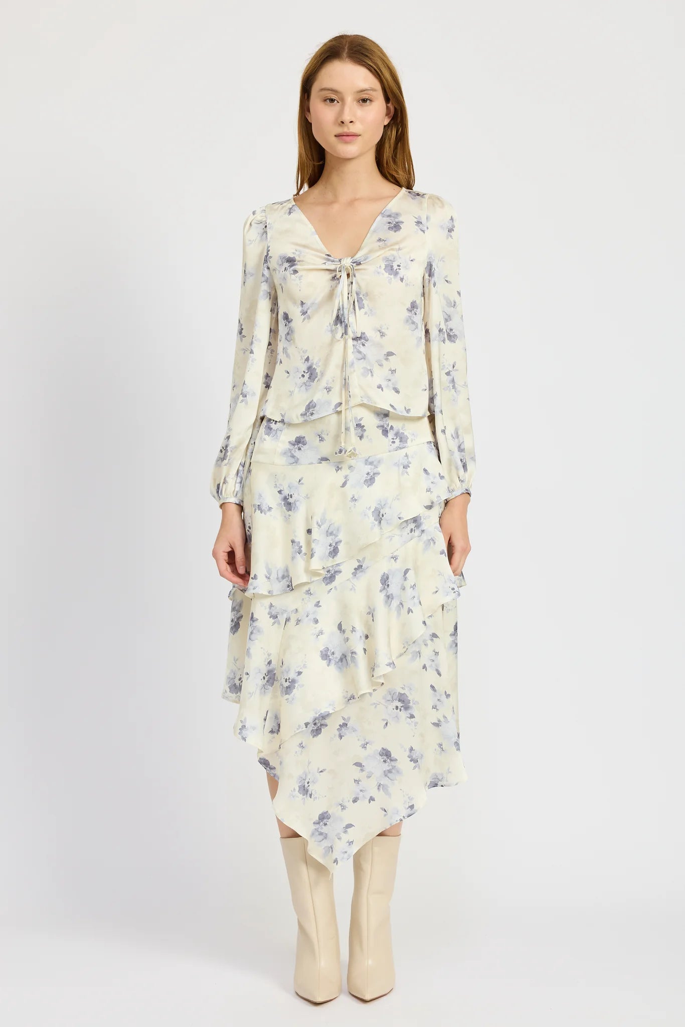 Ivory Blue Gray Stella Skirt ruffled skirt detail