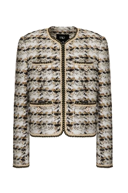 CHECKERED WHITE WOOL-BLEND CROPPED JACKET Plaid Jacket Tartan Jacket Houndstooth Jacket CHECKERED WHITE WOOL-BLEND CROPPED JACKET Plaid Jacket Tartan Jacket Houndstooth Jacket