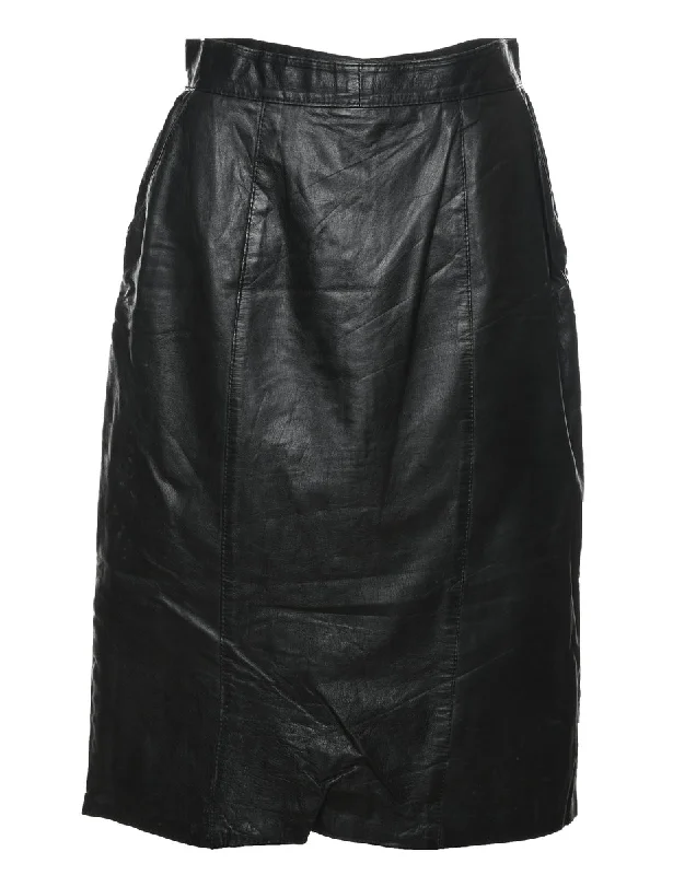 Black A-Line Leather Skirt - S belted skirt waist
