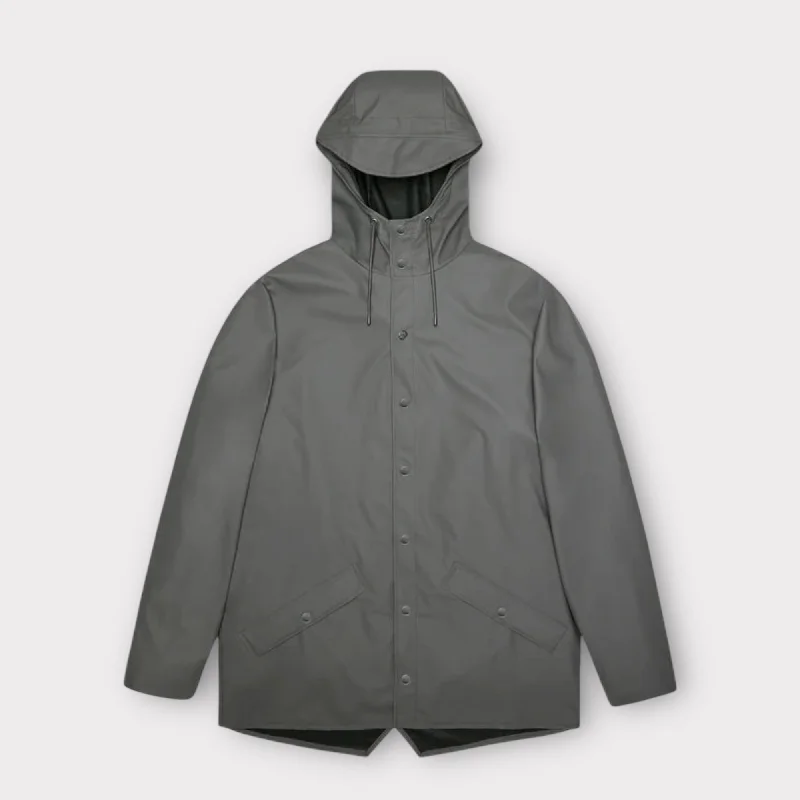 Rains Jacket W3 Grey Zippered Jacket Buttoned Jacket Snapped Jacket