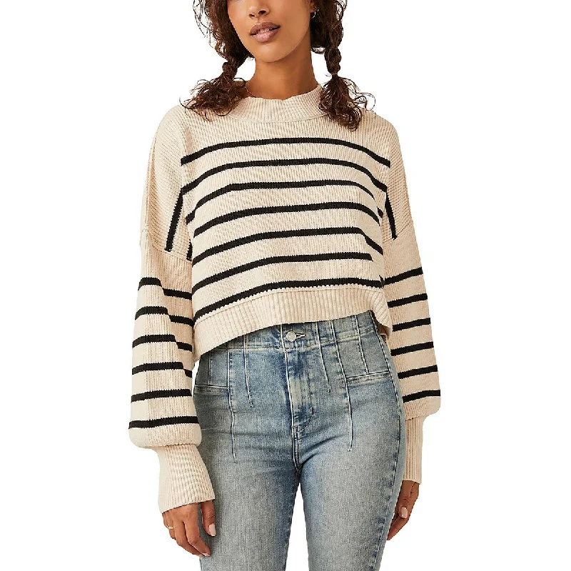 Free People Womens Ribbed Trim  Knit Crop Sweater Zippered Front Buttoned Front Snap Front