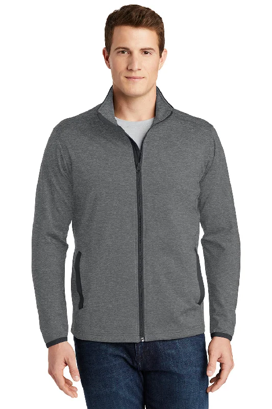 Sport-Tek Mens Sport-Wick Moisture Wicking Full Zip Jacket - Heather Charcoal Grey/Charcoal Grey Belted Jacket Elasticated Jacket Padded Jacket