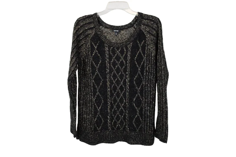 APT.9 Black Gold Shimmer Knit Sweater | M Ribbed Striped Patterned