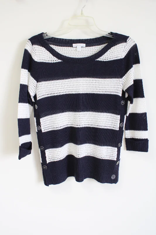 New York & Co. Navy Blue White Knit Lightweight Sweater | XS Herringbone Houndstooth Plaid New York & Co. Navy Blue White Knit Lightweight Sweater | XS Herringbone Houndstooth Plaid