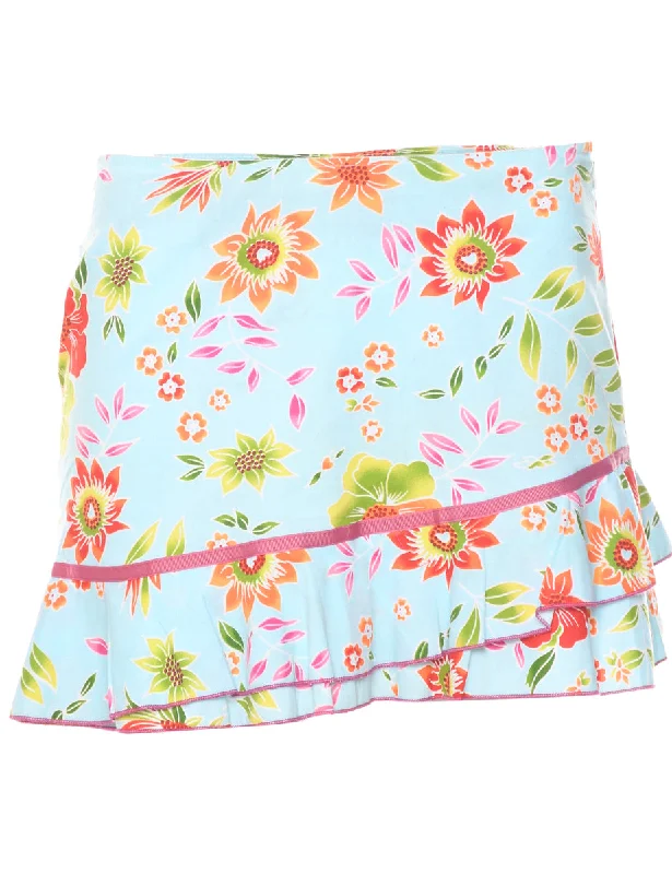 Floral Pattern Y2K Skirt - M wool skirt thick