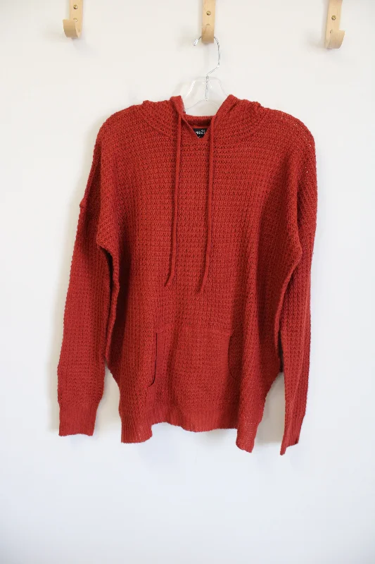 Rue 21 Dark Orange Knit Hoodie Sweater | XS Boat Neck Shawl Collar Notched Collar