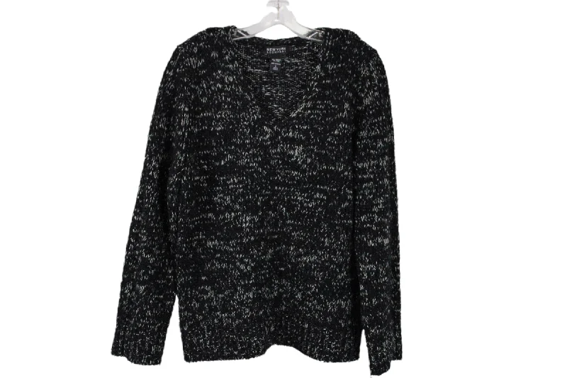 New York & Company Black Knit Sweater | L Notch Collar Peter Pan Collar Cowl Neck
